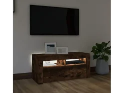 Móvel De Tv| Móvel de TV com luzes LED 90x35x40 cm carvalho fumado PT740084 Castanho