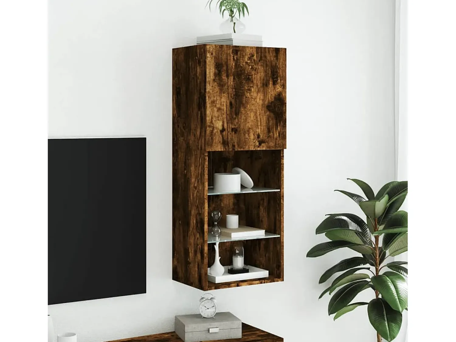 Sale Móvel de TV com luzes LED 40,5x30x102 cm carvalho fumado PT620590 Castanho