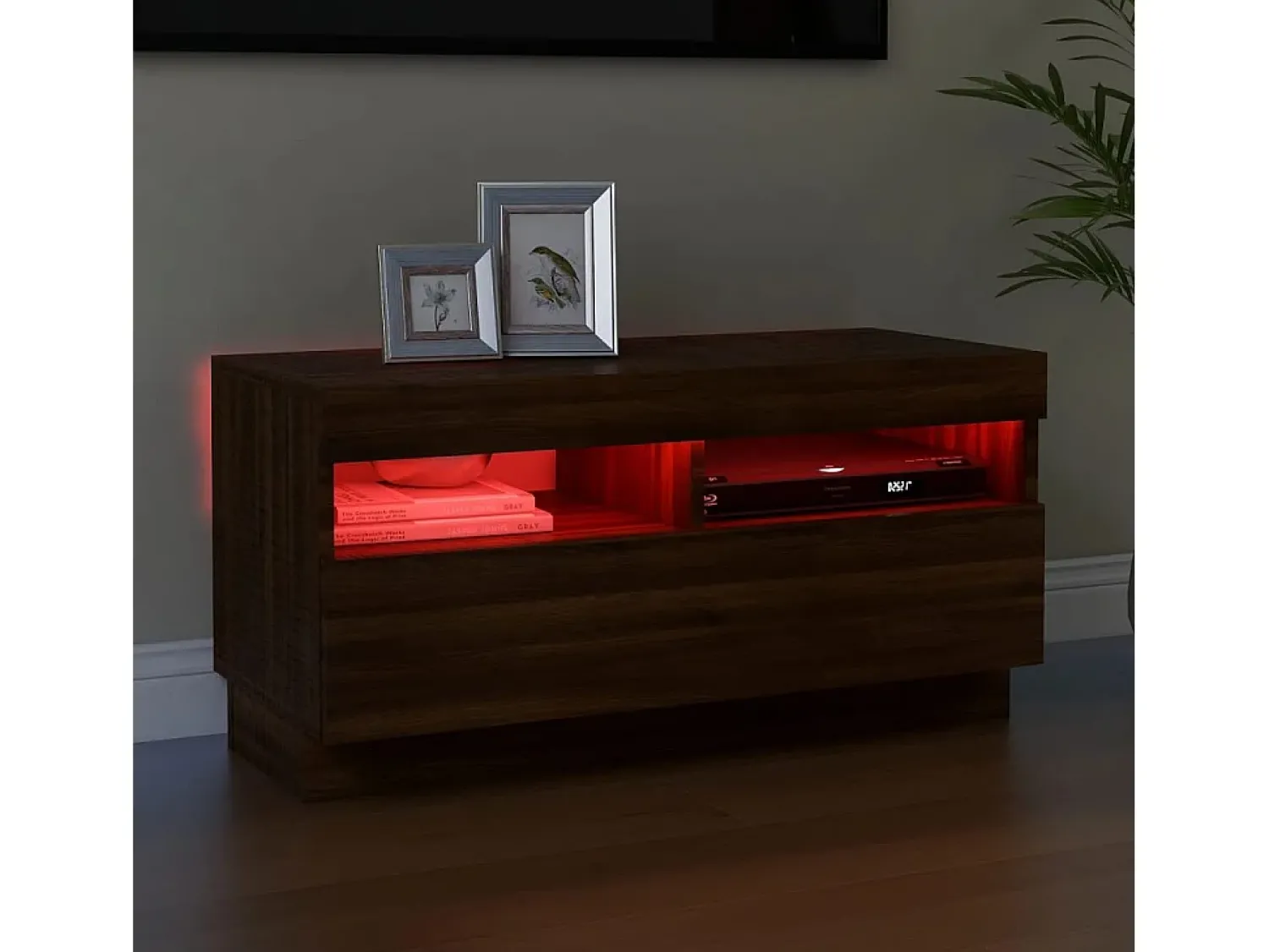 Best Móvel de TV com luzes LED 80x35x40 cm Carvalho Marrom PT106795 Castanho