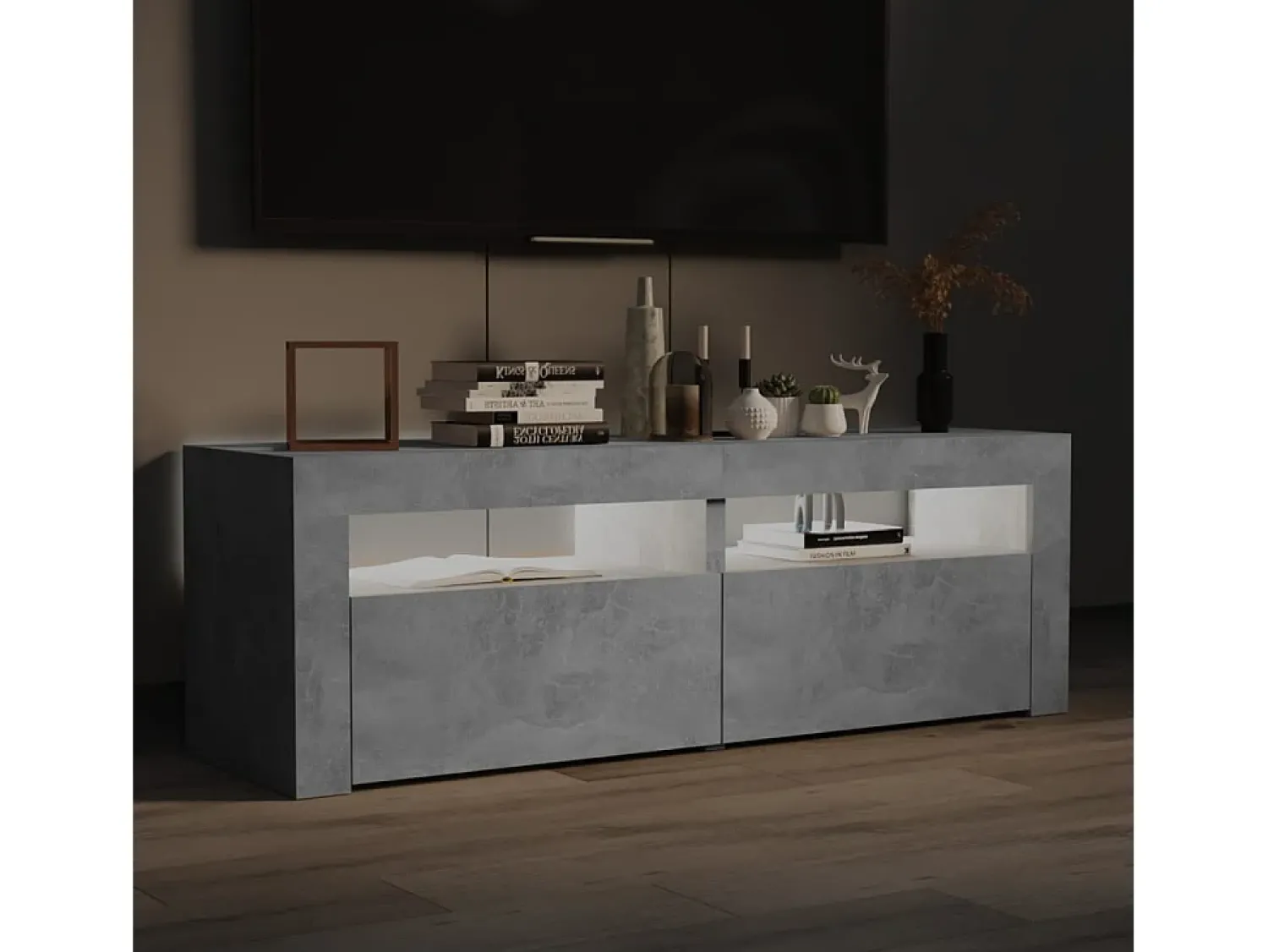 Móvel de TV com luzes LED 120x35x40 cm cimento PT856022 Cinzento