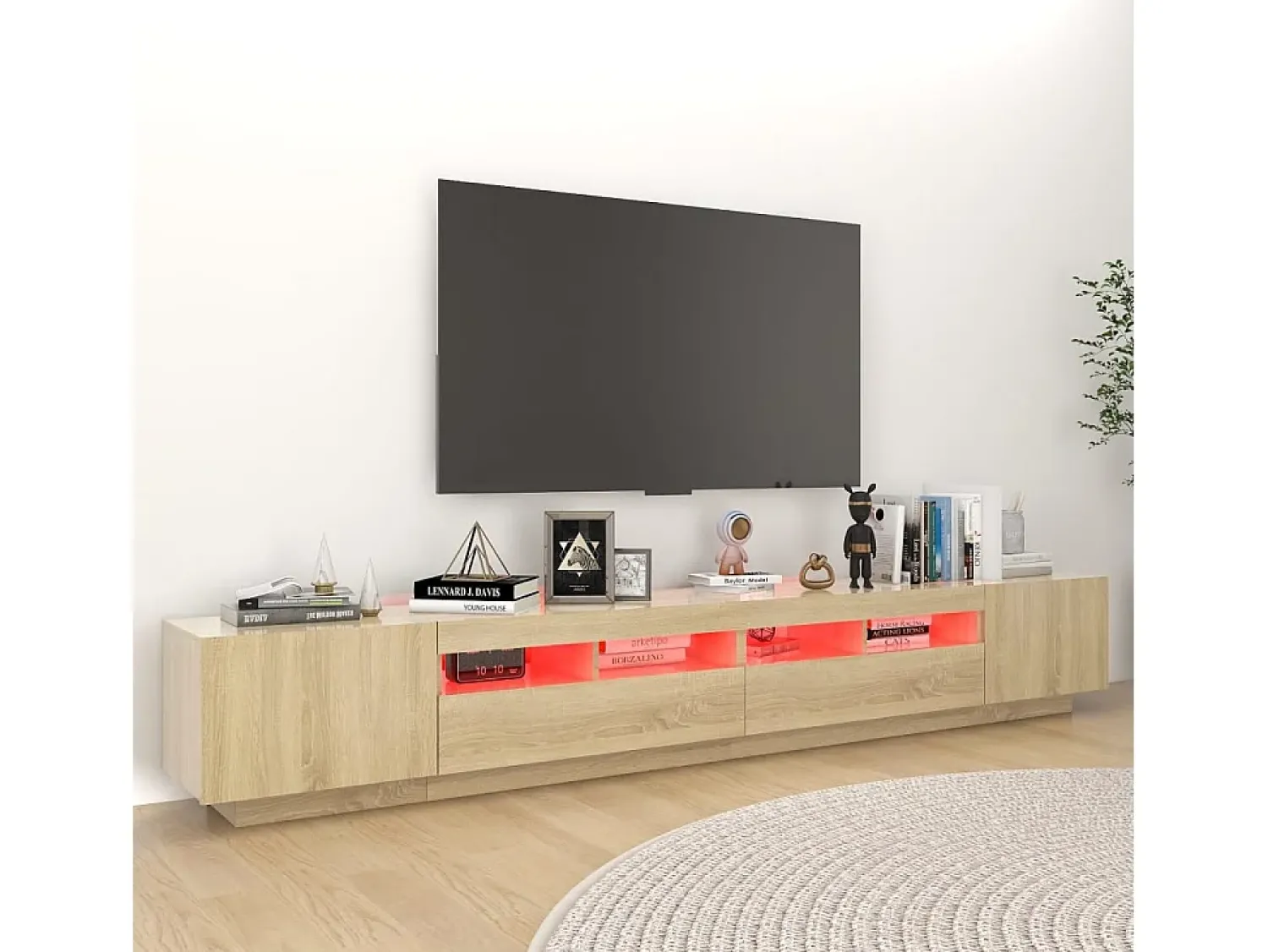 Móvel De Tv| Móvel de TV com luzes LED 260x35x40 cm carvalho sonoma PT675873 Castanho