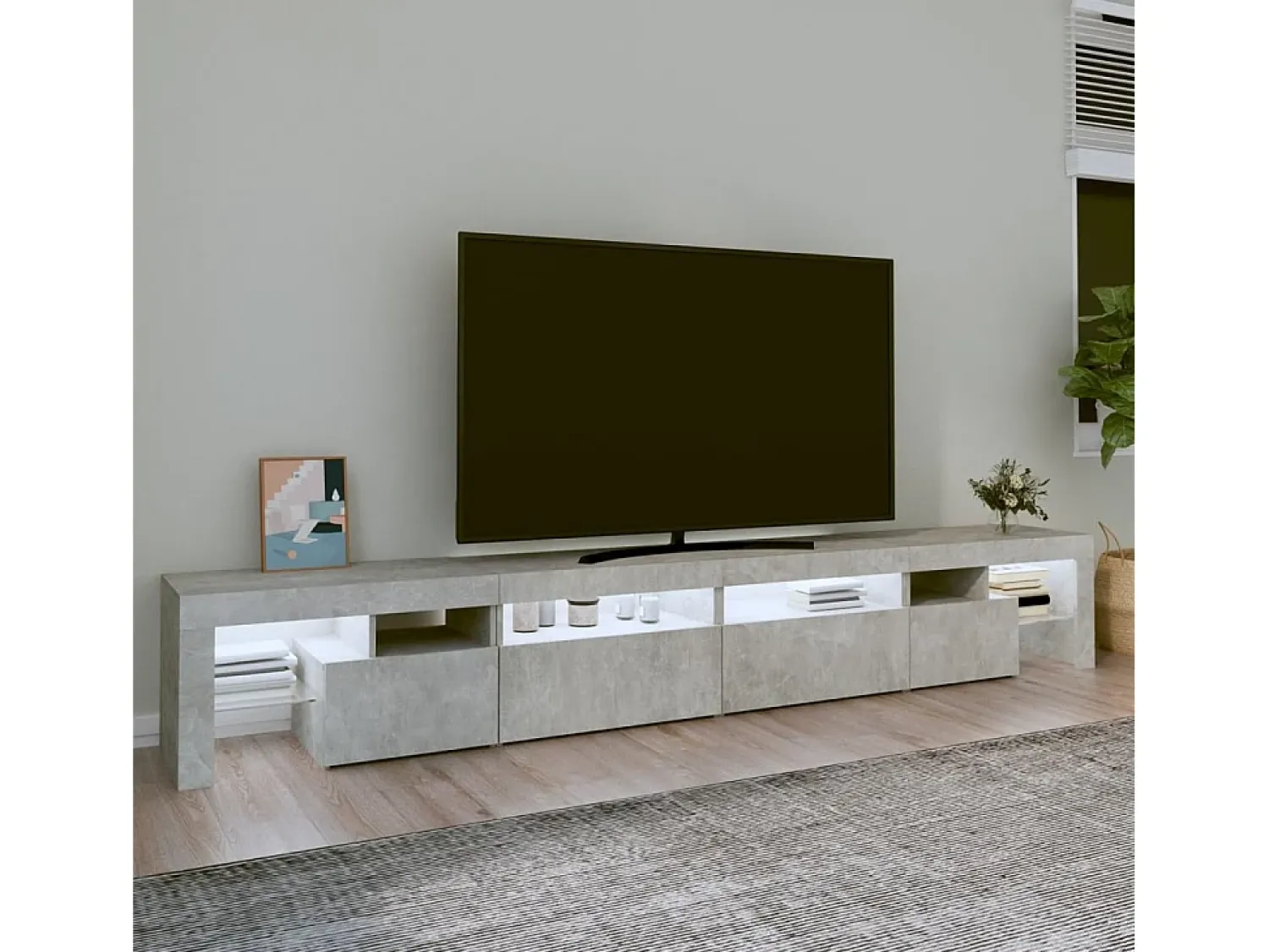 Móvel De Tv* Móvel de TV com luzes LED 260x36,5x40 cm cimento PT538606 Cinzento