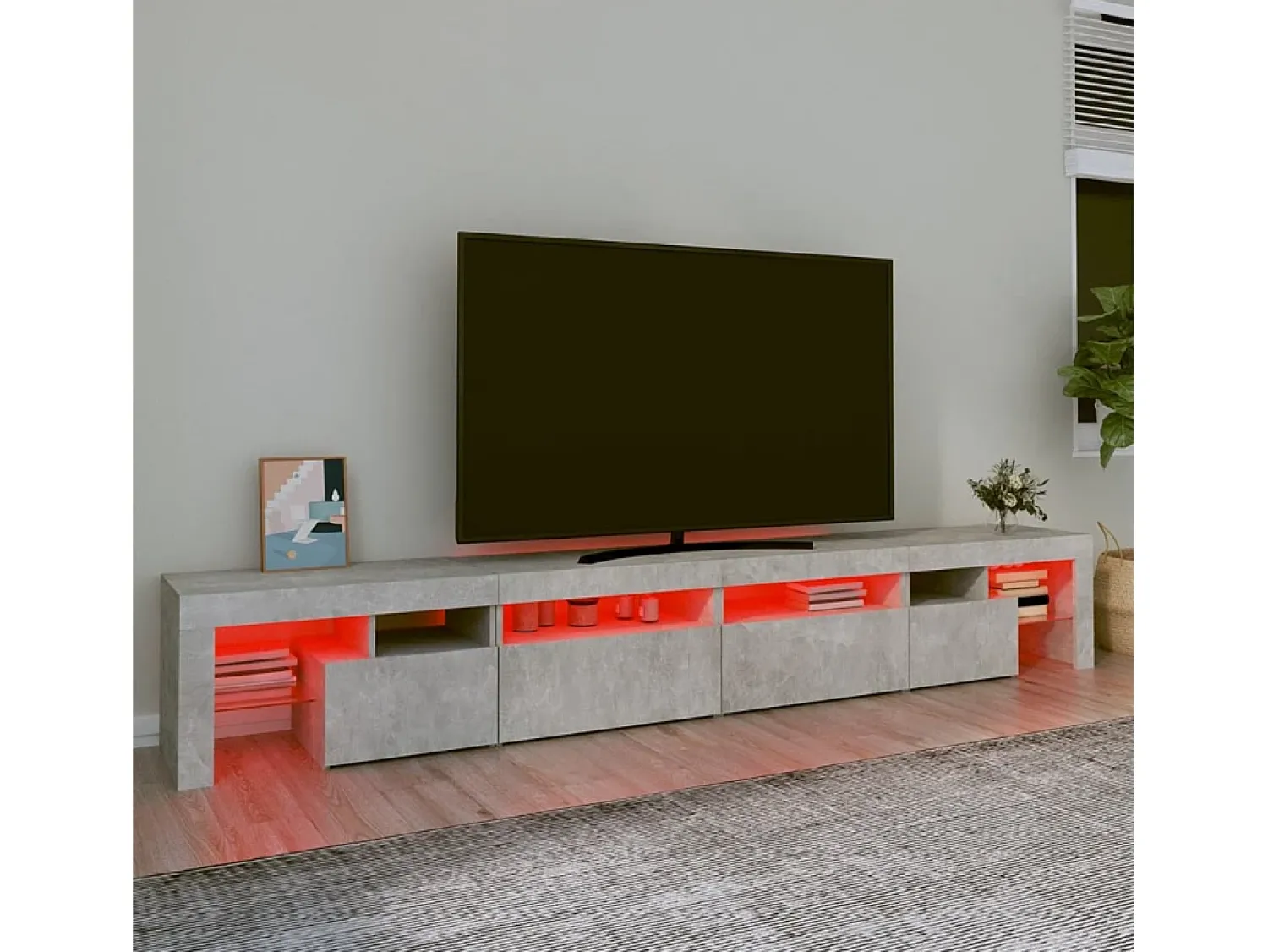 Móvel De Tv* Móvel de TV com luzes LED 260x36,5x40 cm cimento PT538606 Cinzento