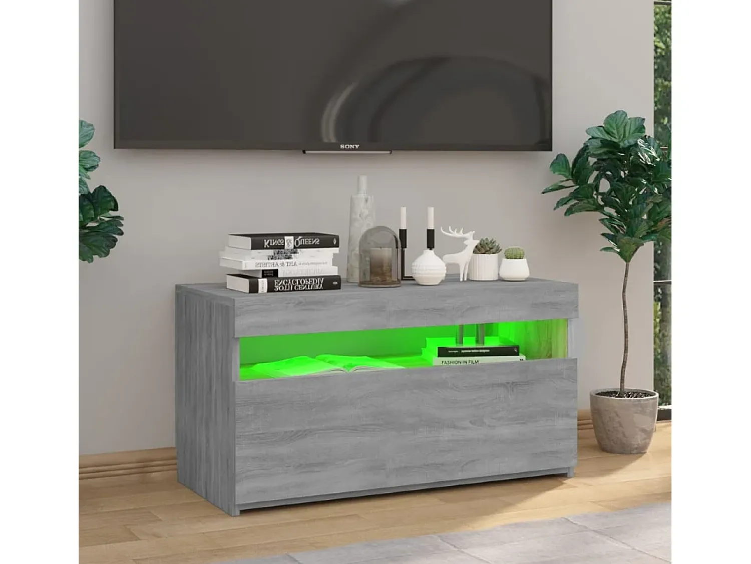 Móvel De Tv* Móvel de TV com luzes LED 75x35x40 cm sonoma PT918017 Cinzento