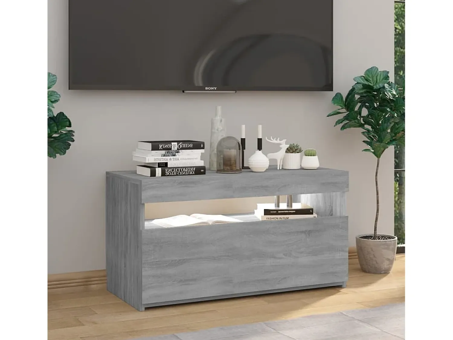 Móvel De Tv* Móvel de TV com luzes LED 75x35x40 cm sonoma PT918017 Cinzento