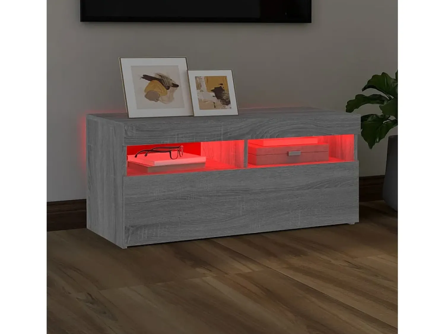 Móvel de TV com luzes LED 90x35x40 cm sonoma PT134291^ Móvel De Tv