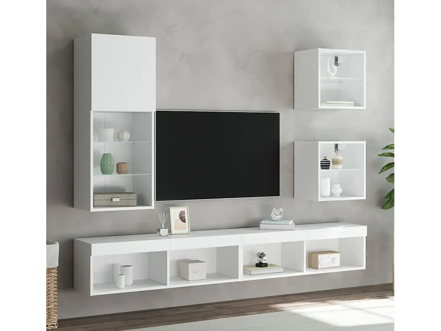 Móvel De Tv* Móvel de TV com luzes LED 40,5x30x102 cm PT383572 Branco