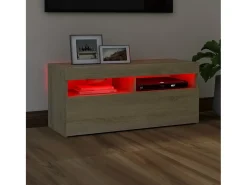 Móvel De Tv* Móvel de TV com luzes LED 90x35x40 cm carvalho sonoma PT721620 Castanho