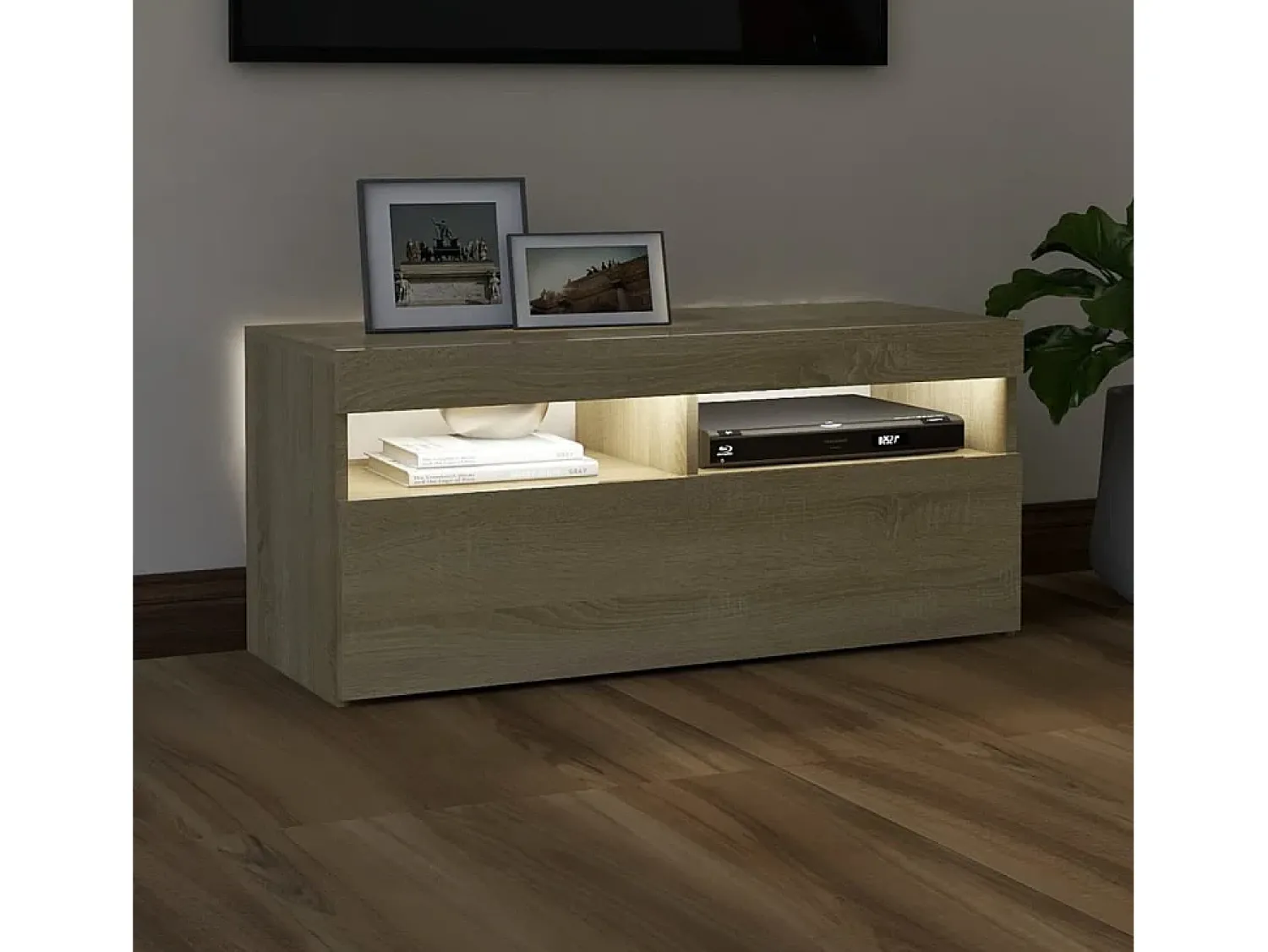 Móvel De Tv* Móvel de TV com luzes LED 90x35x40 cm carvalho sonoma PT721620 Castanho