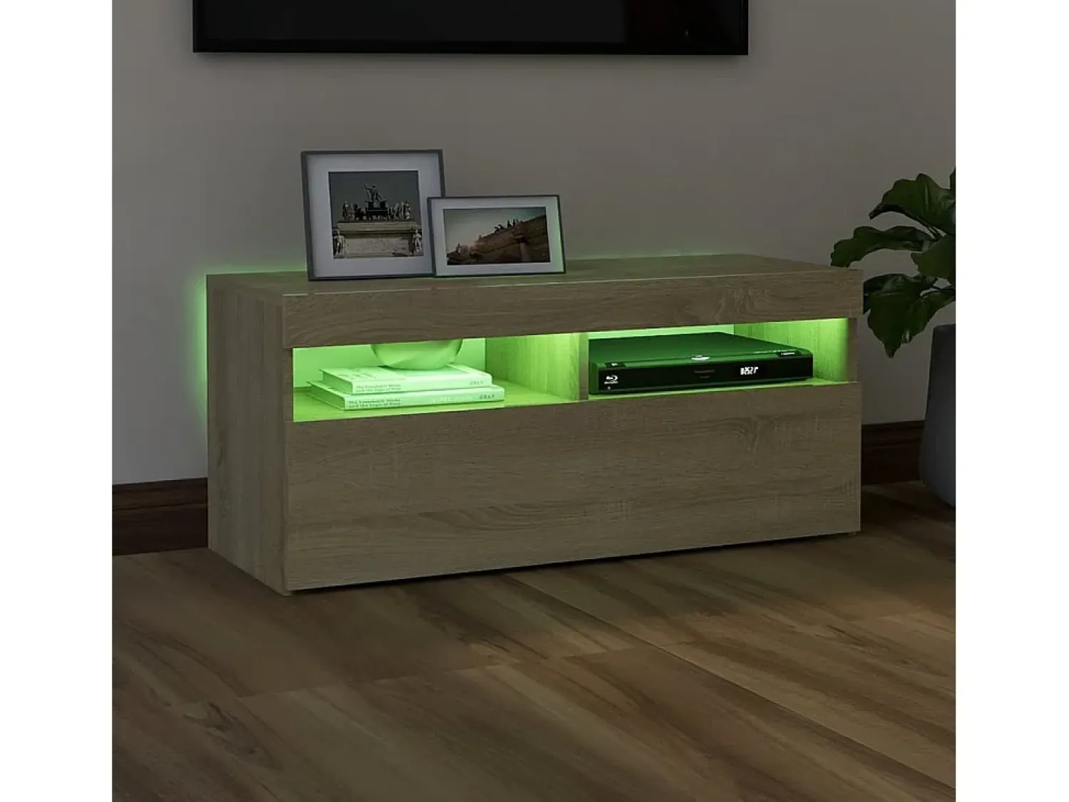 Móvel De Tv* Móvel de TV com luzes LED 90x35x40 cm carvalho sonoma PT721620 Castanho