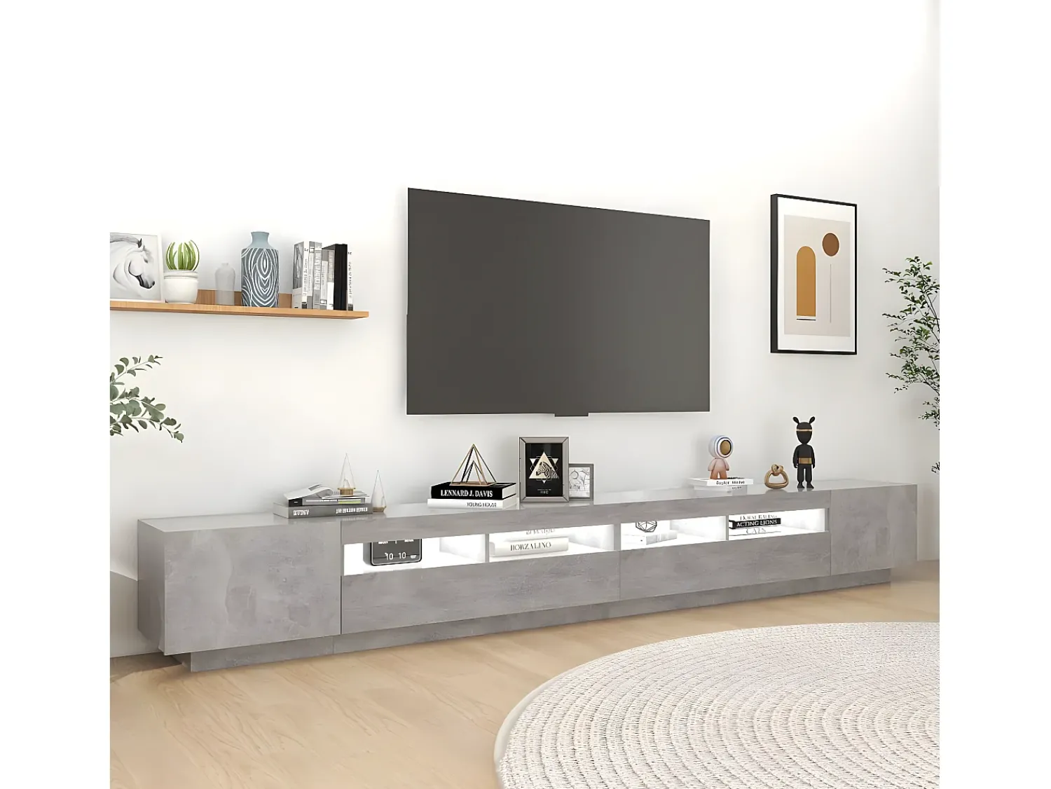 Móvel De Tv* Móvel de TV com luzes LED 300x35x40 cm cimento PT465394 Cinzento