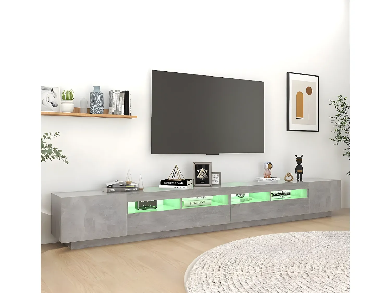 Móvel De Tv* Móvel de TV com luzes LED 300x35x40 cm cimento PT465394 Cinzento