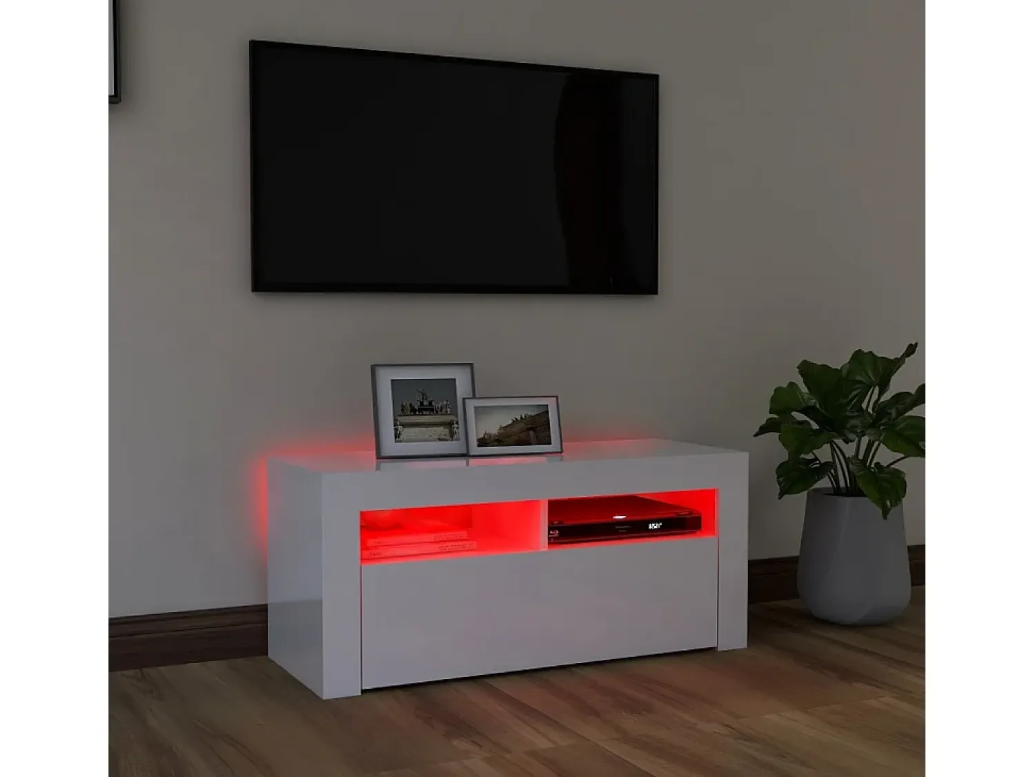 Móvel De Tv* Móvel de TV com luzes LED 90x35x40 cm brilhante PT155401 Branco