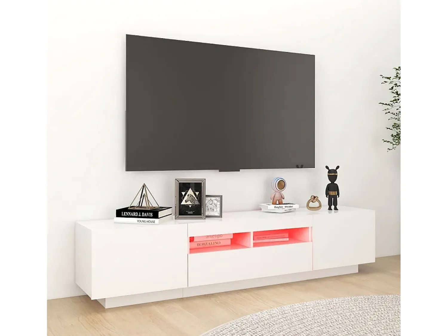 Móvel De Tv| Móvel de TV com luzes LED 180x35x40 cm PT198683 Branco