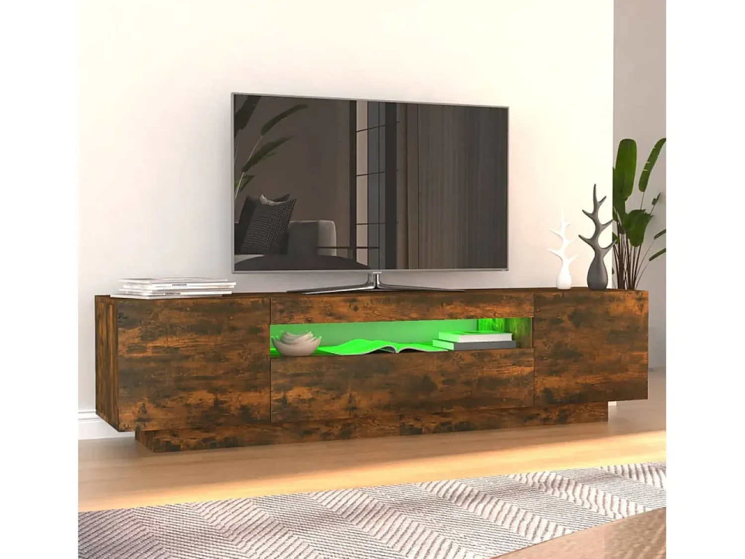 Móvel De Tv| Móvel de TV com luzes LED 160x35x40 cm carvalho fumado PT447116 Castanho