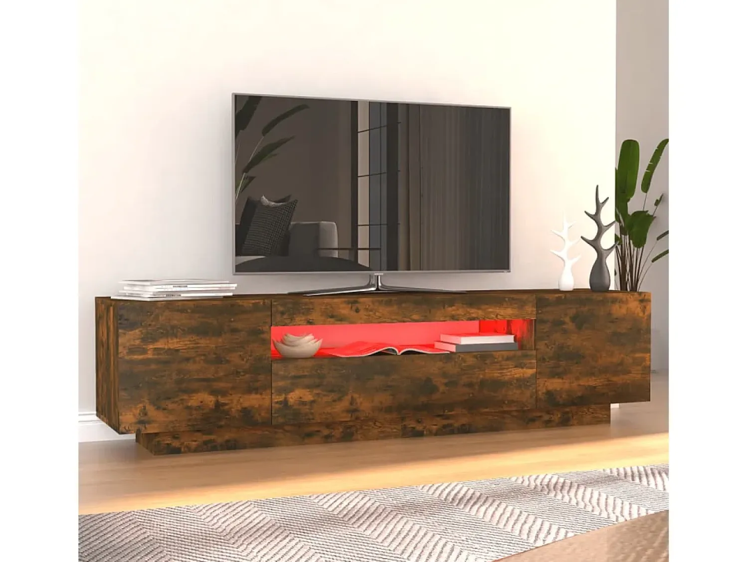Móvel De Tv| Móvel de TV com luzes LED 160x35x40 cm carvalho fumado PT447116 Castanho