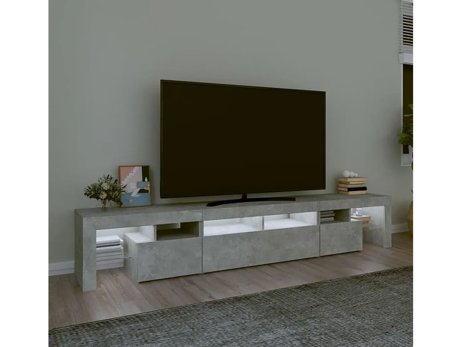 Móvel De Tv| Móvel de TV com luzes LED 230x36,5x40 cm cimento PT823589 Cinzento