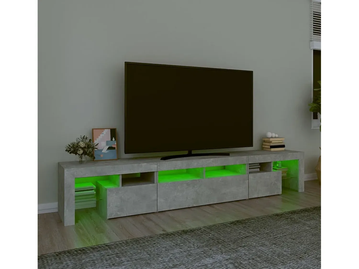 Móvel De Tv| Móvel de TV com luzes LED 230x36,5x40 cm cimento PT823589 Cinzento