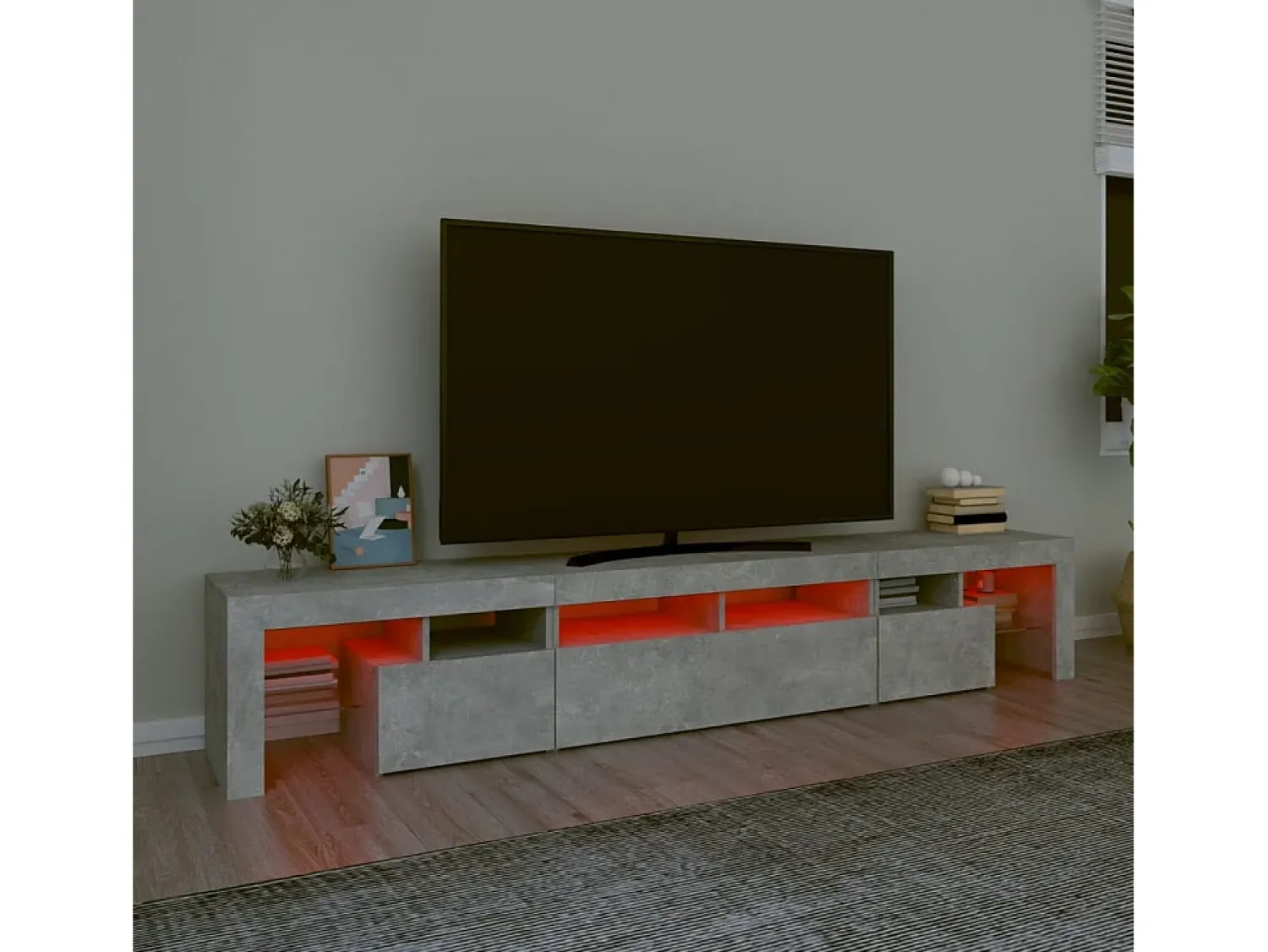 Móvel De Tv| Móvel de TV com luzes LED 230x36,5x40 cm cimento PT823589 Cinzento