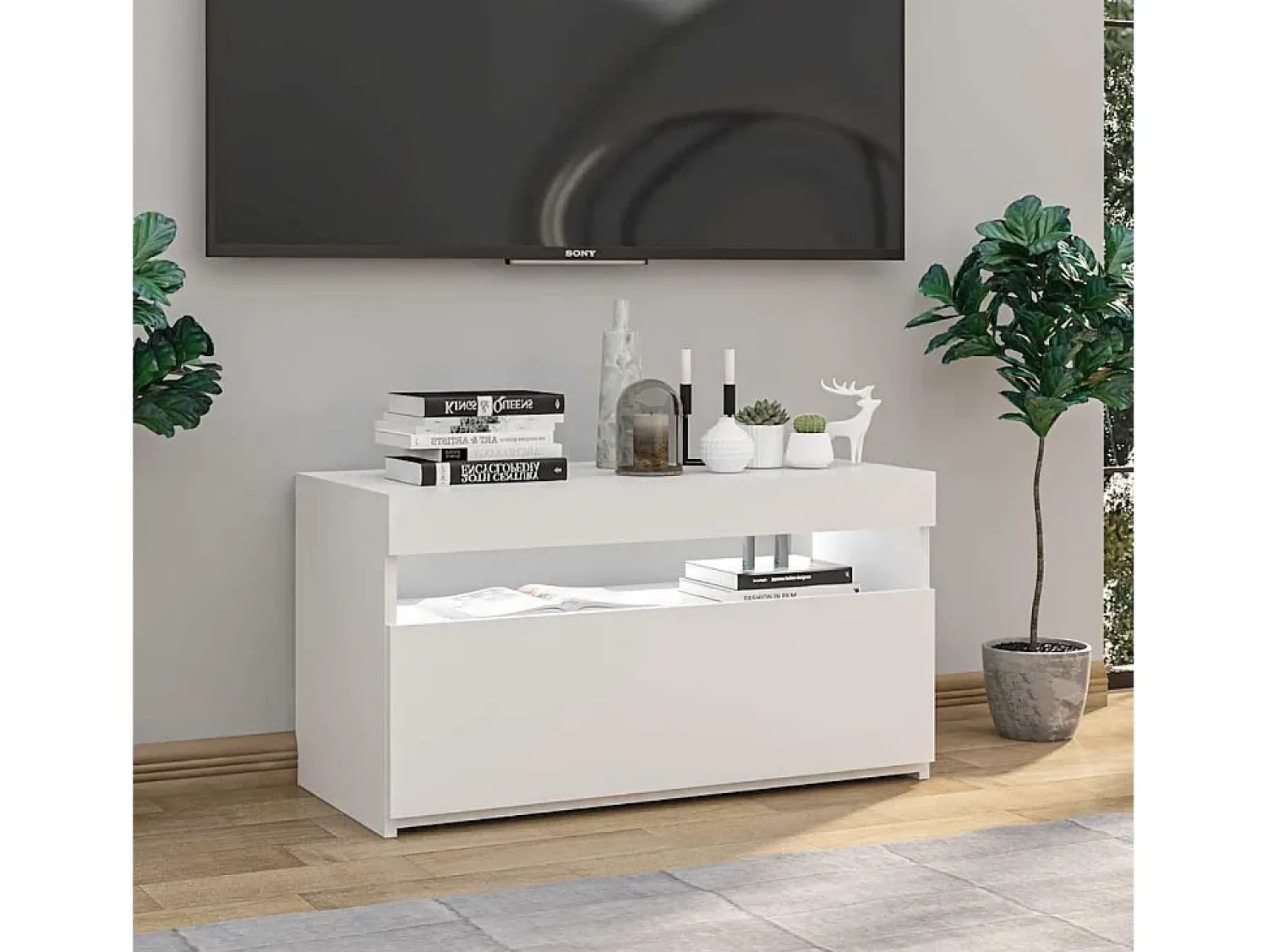 Móvel De Tv*vidaxl Móvel de TV com luzes LED 75x35x40 cm brilhante Branco