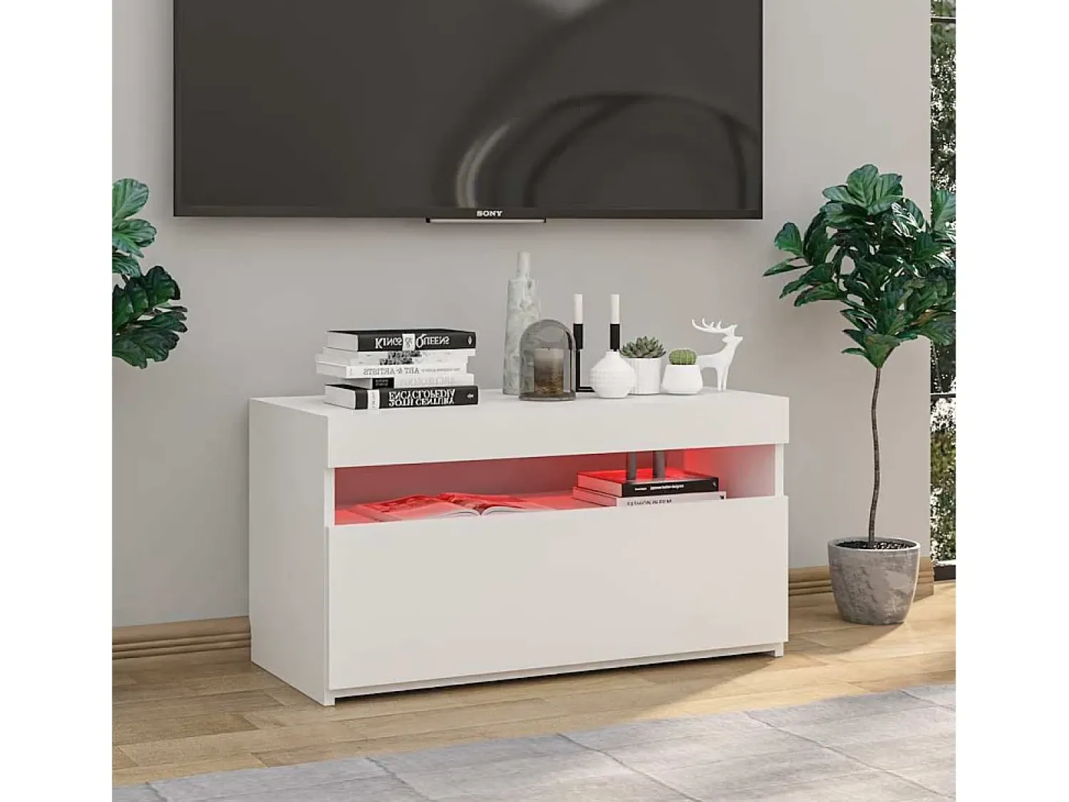 Móvel De Tv*vidaxl Móvel de TV com luzes LED 75x35x40 cm brilhante Branco