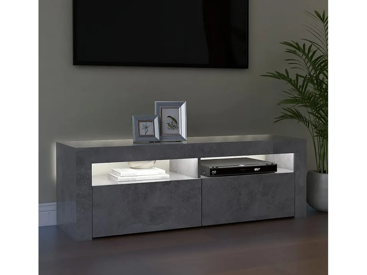 Móvel De Tv| Móvel de TV com luzes LED 120x35x40 cm cimento PT420786 Cinzento