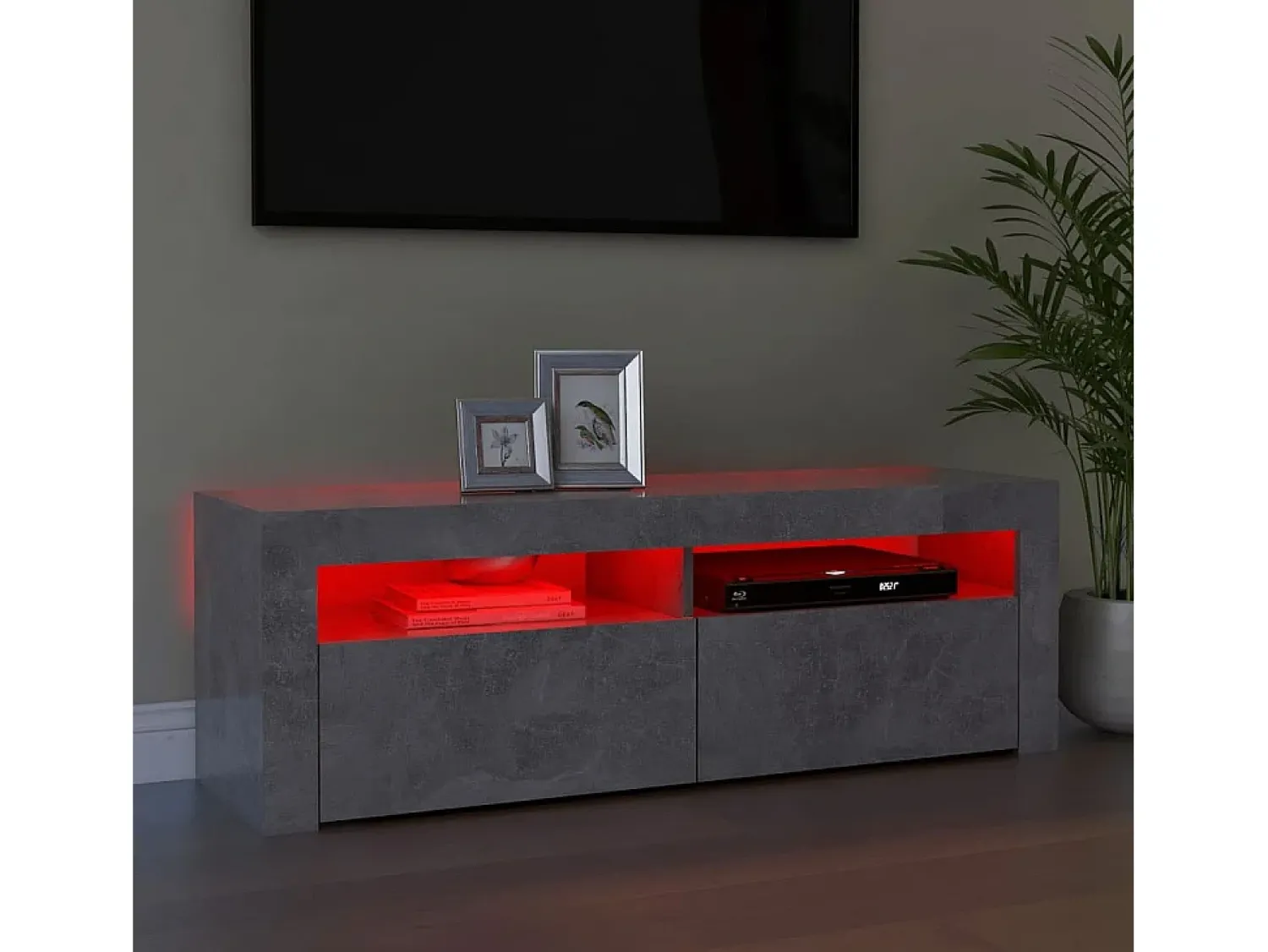 Móvel De Tv| Móvel de TV com luzes LED 120x35x40 cm cimento PT420786 Cinzento