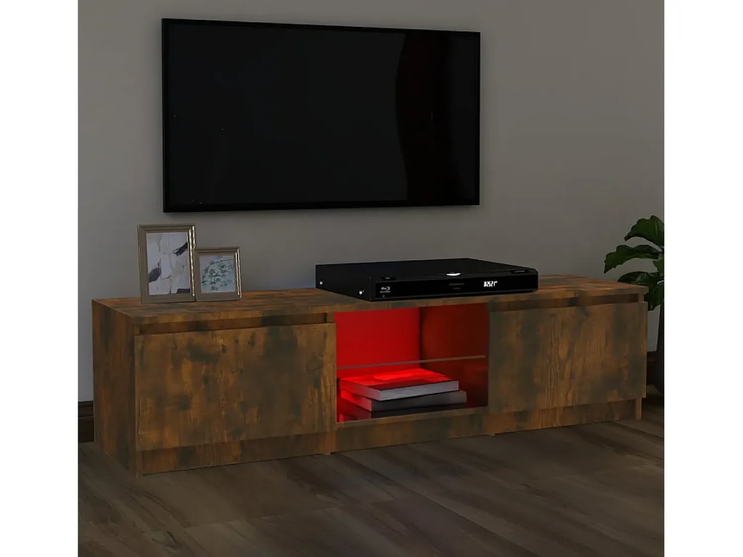Móvel de TV com luzes LED 120x30x35,5 cm carvalho fumado PT586406^ Móvel De Tv