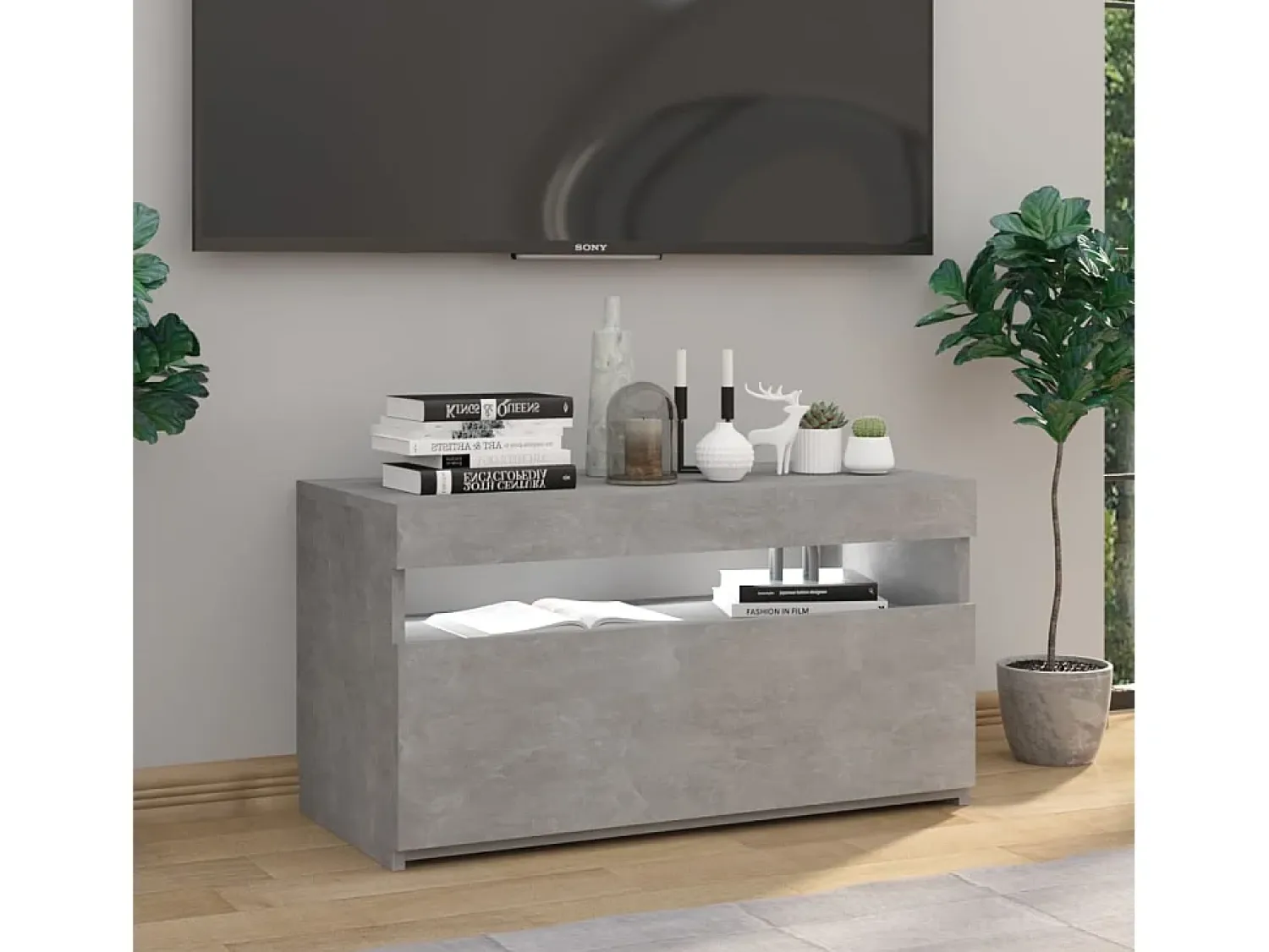 New Móvel de TV com luzes LED 75x35x40 cm cimento PT591677 Cinzento