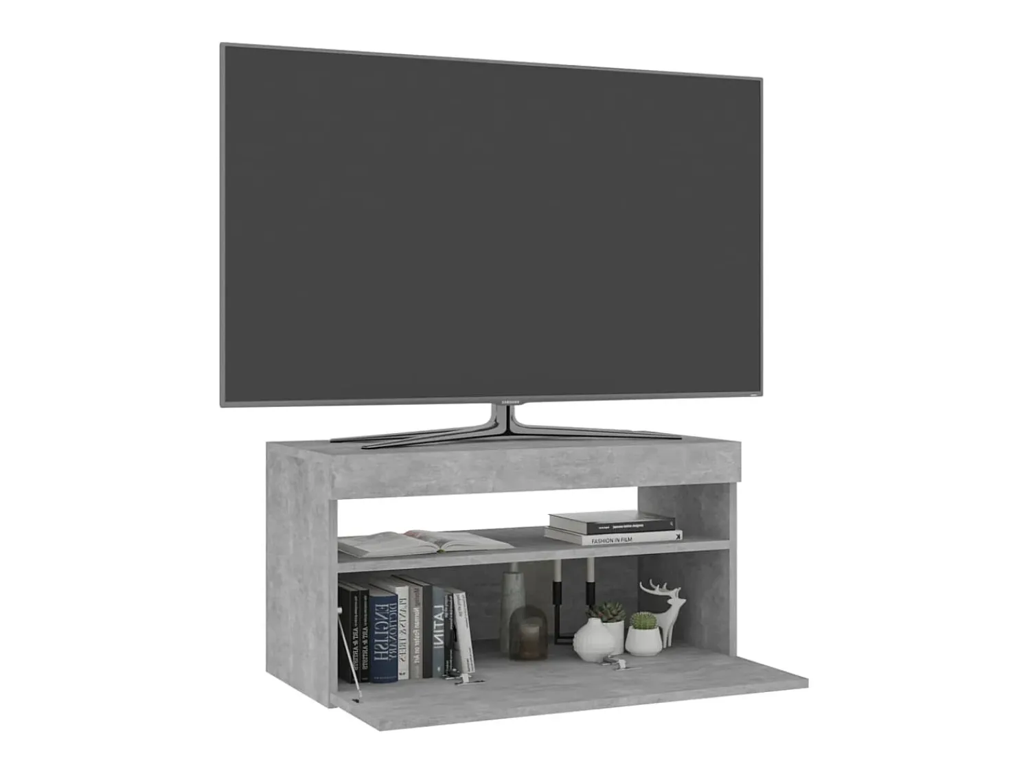 New Móvel de TV com luzes LED 75x35x40 cm cimento PT591677 Cinzento