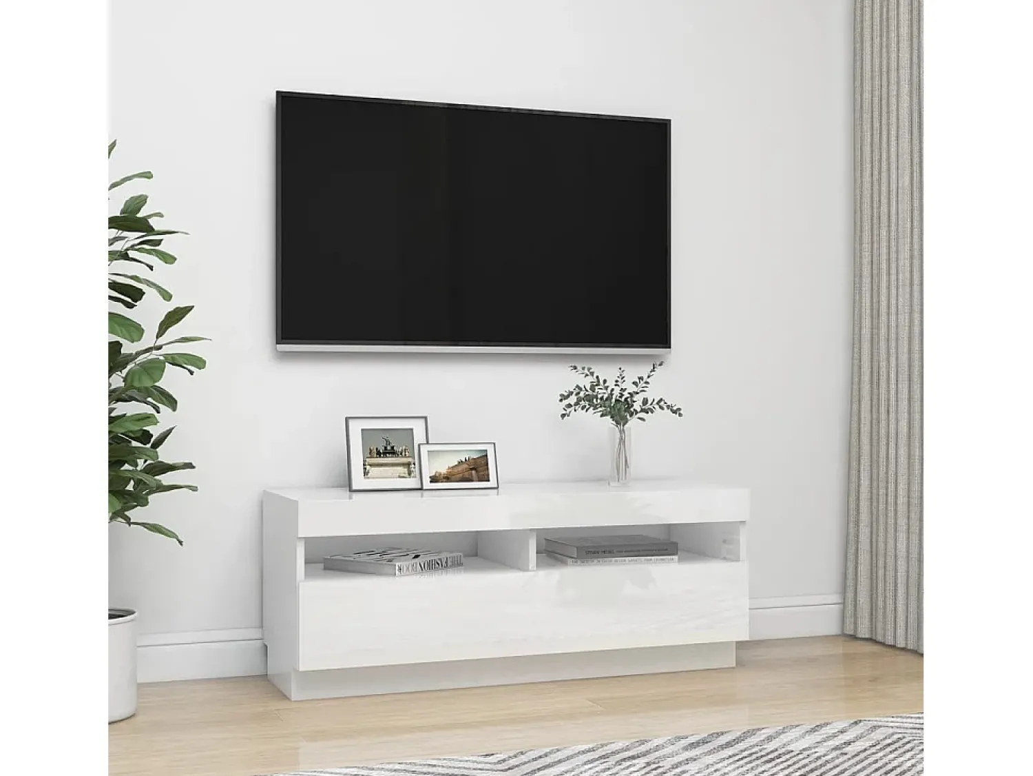 Móvel De Tv| Móvel de TV com luzes LED 100x35x40 cm brilhante PT108763 Branco