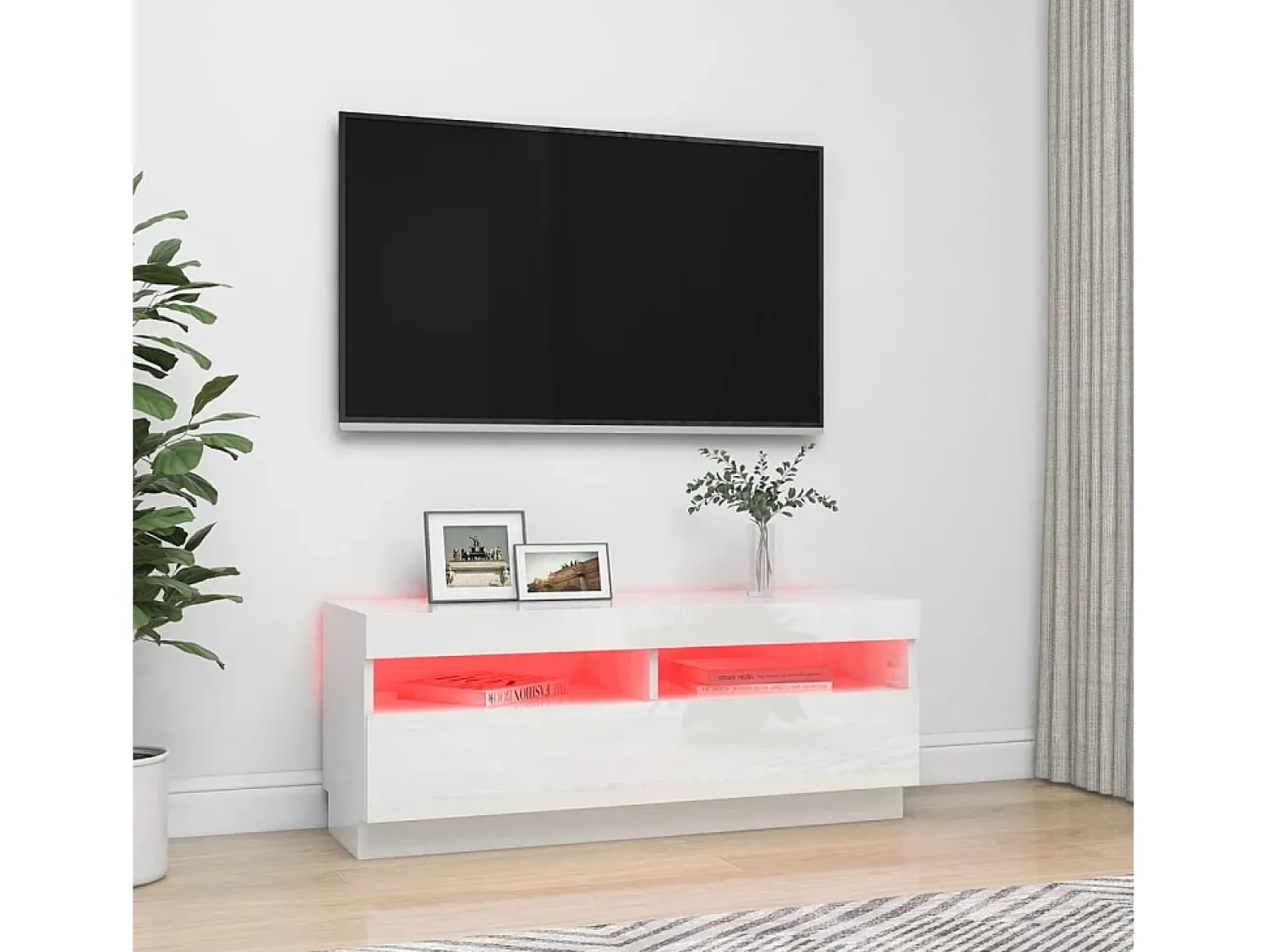 Móvel De Tv| Móvel de TV com luzes LED 100x35x40 cm brilhante PT108763 Branco