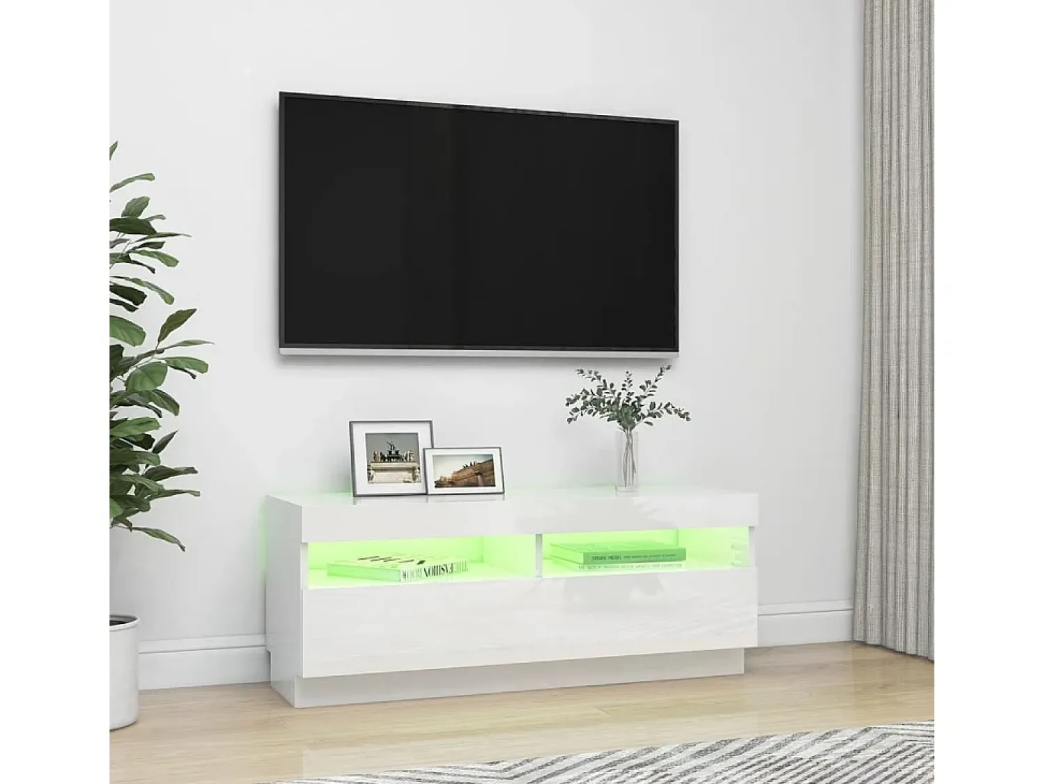 Móvel De Tv| Móvel de TV com luzes LED 100x35x40 cm brilhante PT108763 Branco