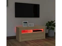 Móvel de TV com luzes LED 90x35x40 cm carvalho sonoma PT517199^ Móvel De Tv