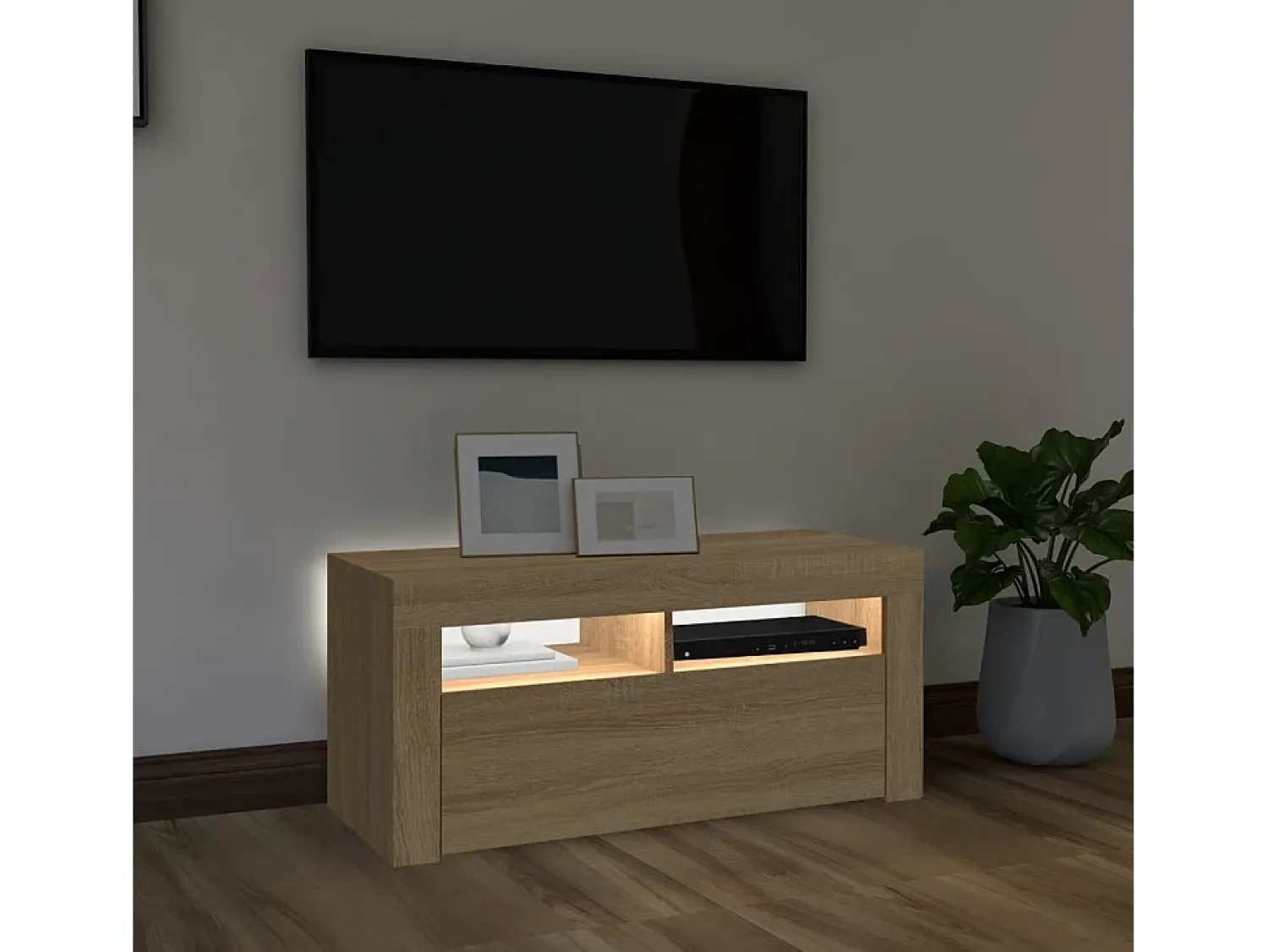 Móvel de TV com luzes LED 90x35x40 cm carvalho sonoma PT517199^ Móvel De Tv