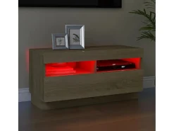Móvel De Tv* Móvel de TV com luzes LED 80x35x40 cm carvalho sonoma PT689814 Castanho