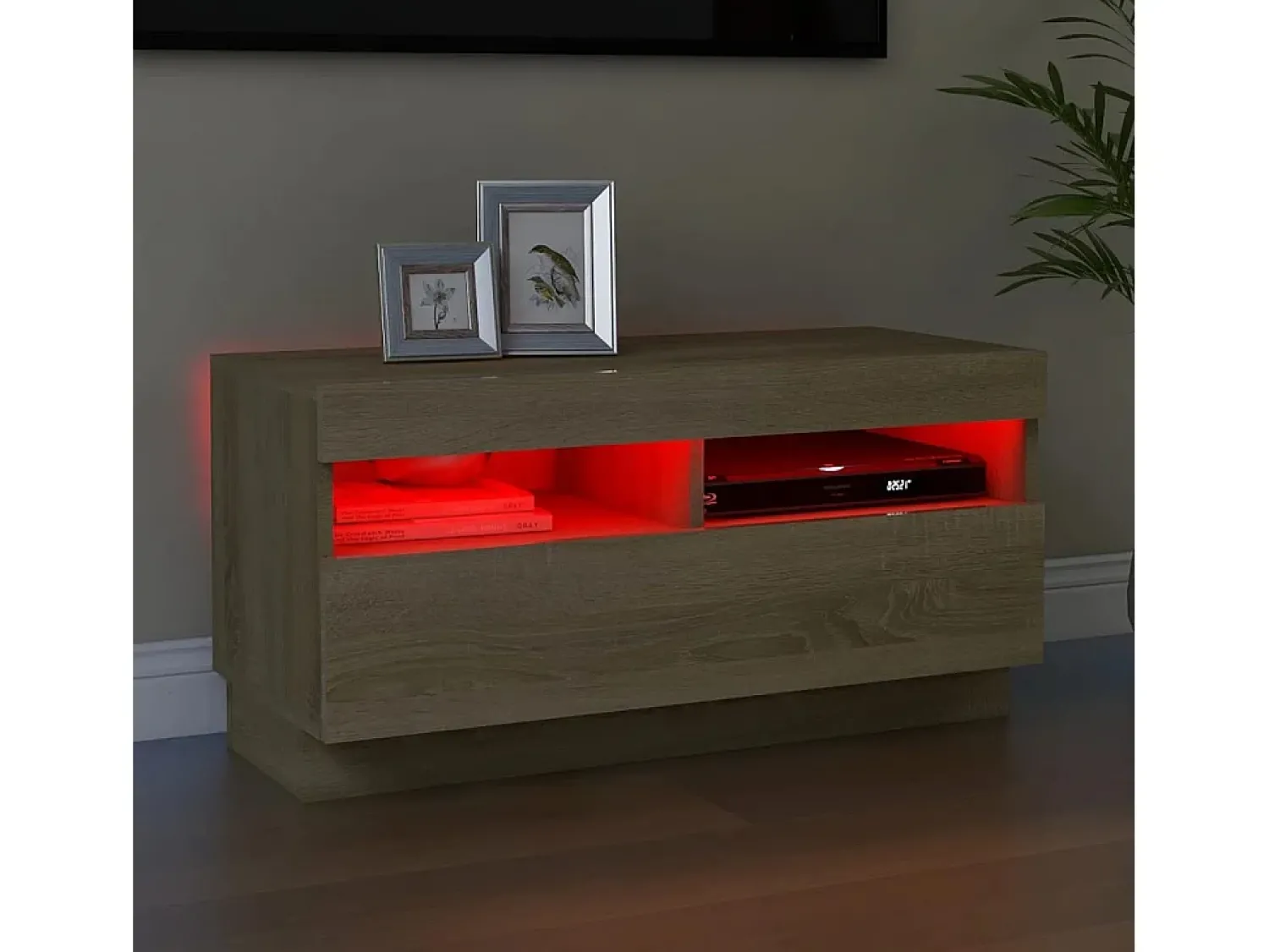 Móvel De Tv* Móvel de TV com luzes LED 80x35x40 cm carvalho sonoma PT689814 Castanho