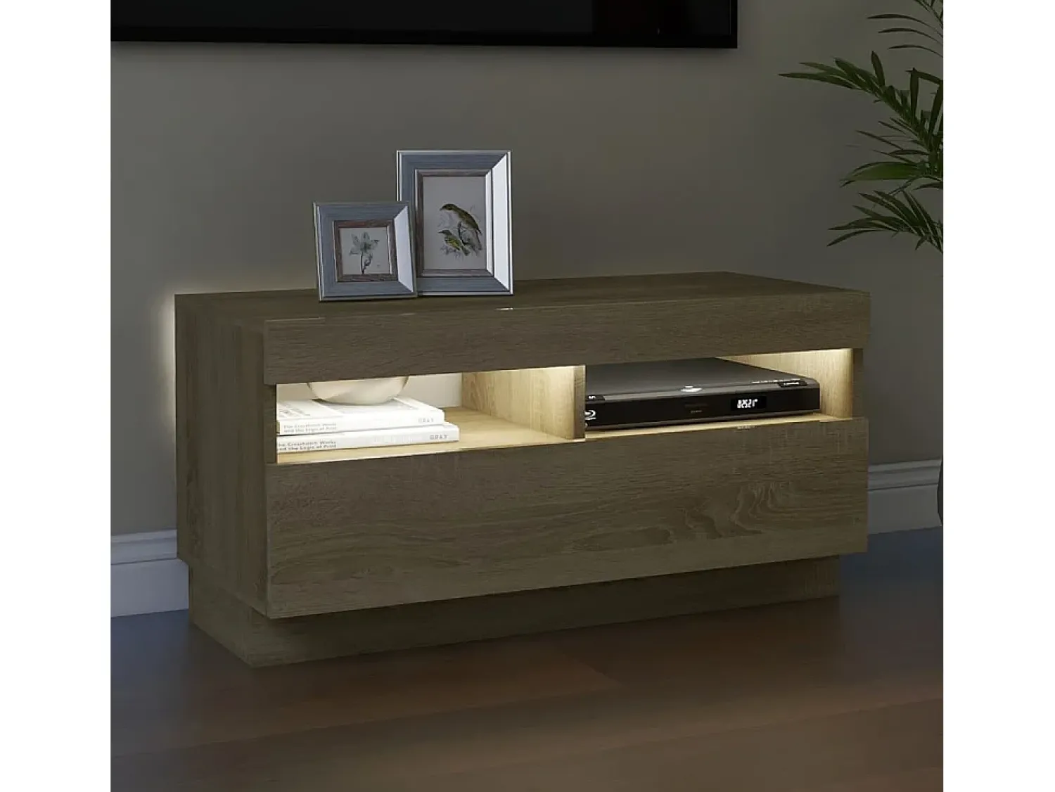 Móvel De Tv* Móvel de TV com luzes LED 80x35x40 cm carvalho sonoma PT689814 Castanho