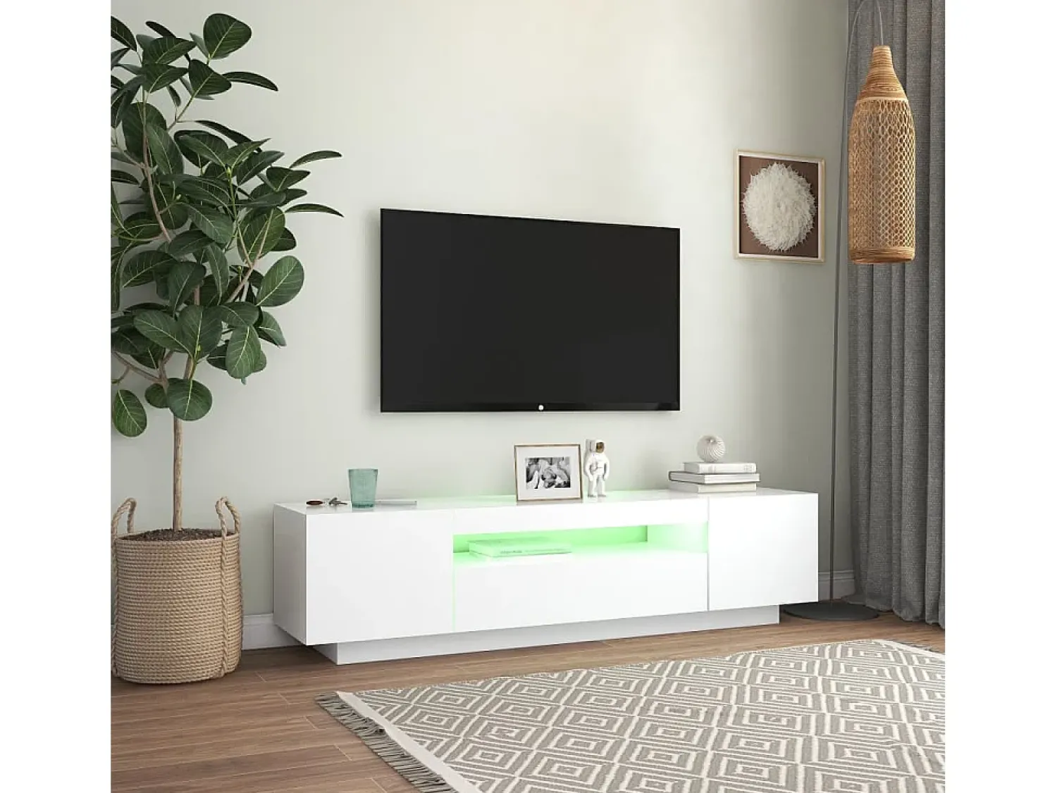 Móvel De Tv| Móvel de TV com luzes LED 160x35x40 cm PT886323 Branco