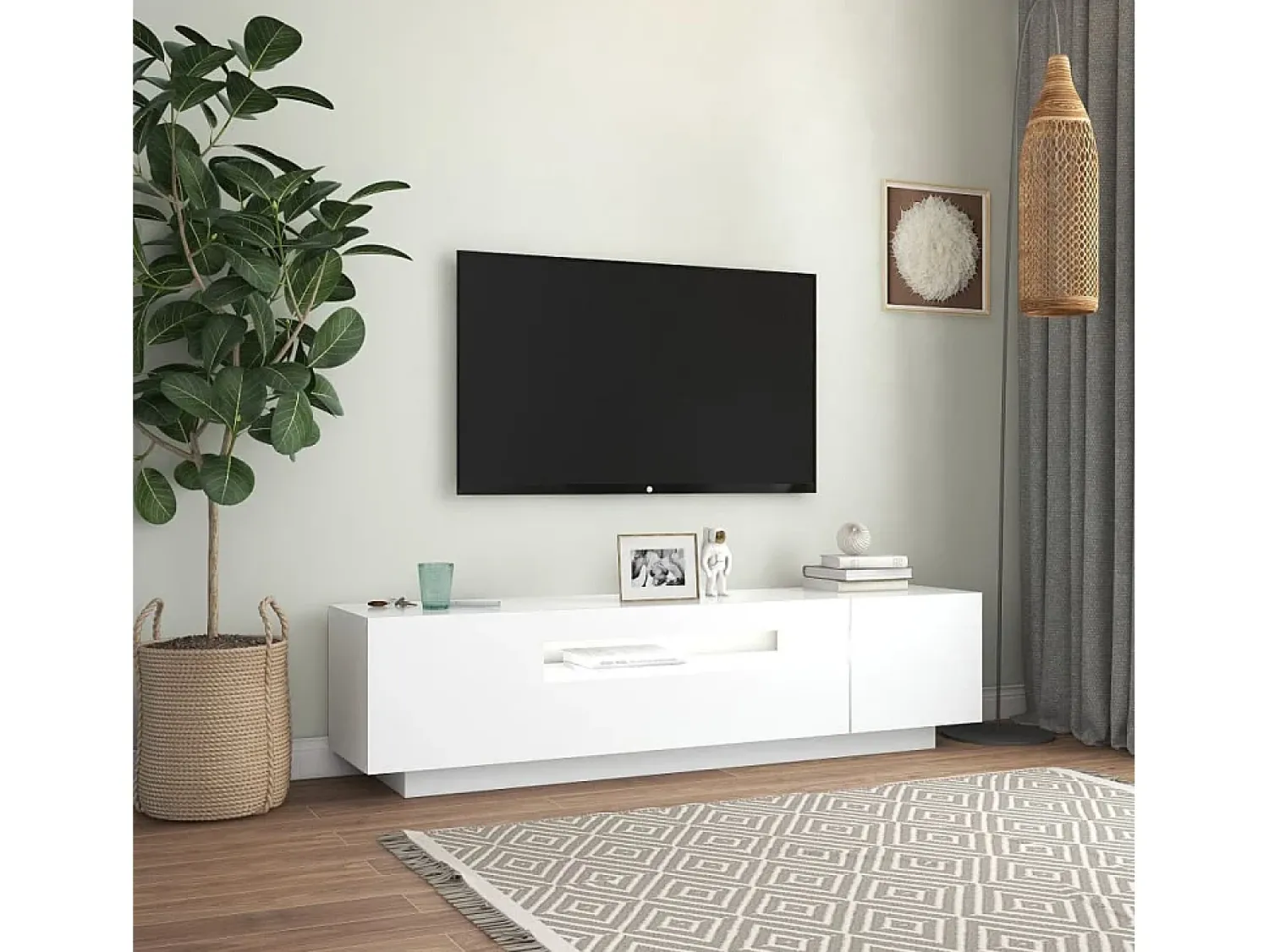 Móvel De Tv| Móvel de TV com luzes LED 160x35x40 cm PT886323 Branco