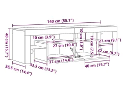 Móvel De Tv*vidaxl Móvel de TV com luzes LED 140x36,5x40 cm sonoma Cinzento