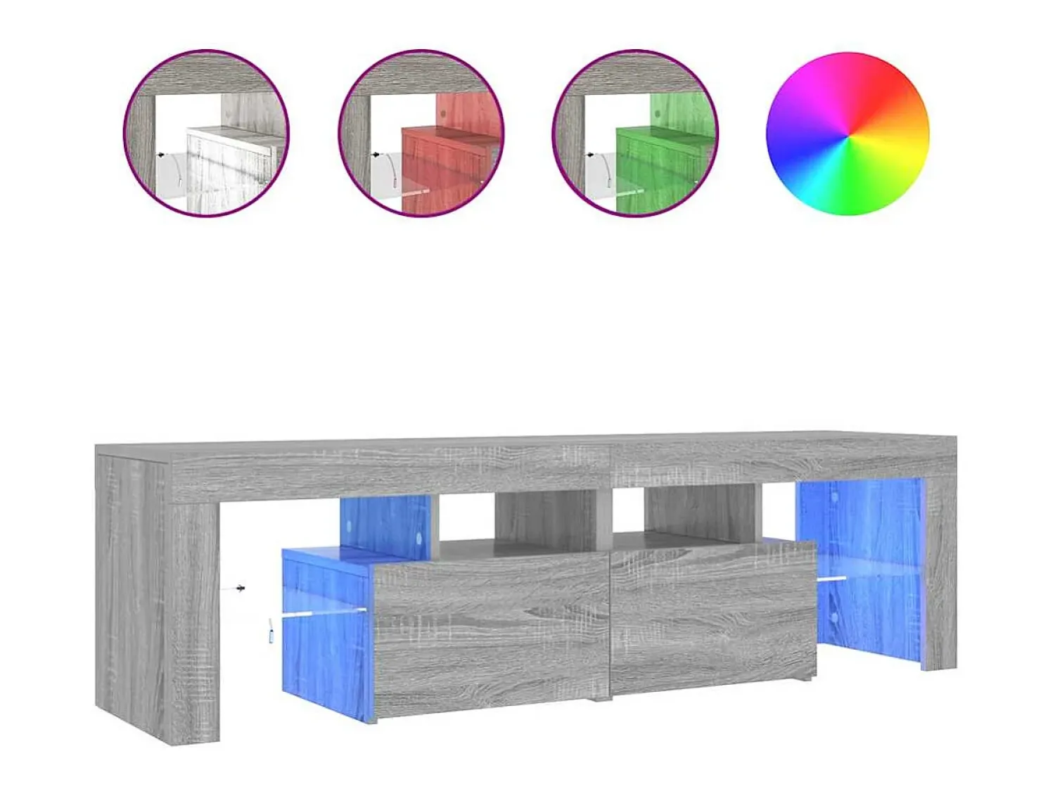 Móvel De Tv*vidaxl Móvel de TV com luzes LED 140x36,5x40 cm sonoma Cinzento