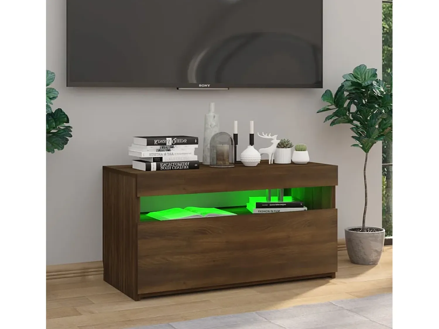 Móvel de TV com luzes LED 75x35x40 cm carvalho PT446528^ Móvel De Tv