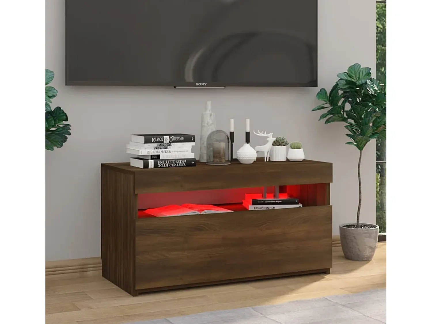 Móvel de TV com luzes LED 75x35x40 cm carvalho PT446528^ Móvel De Tv