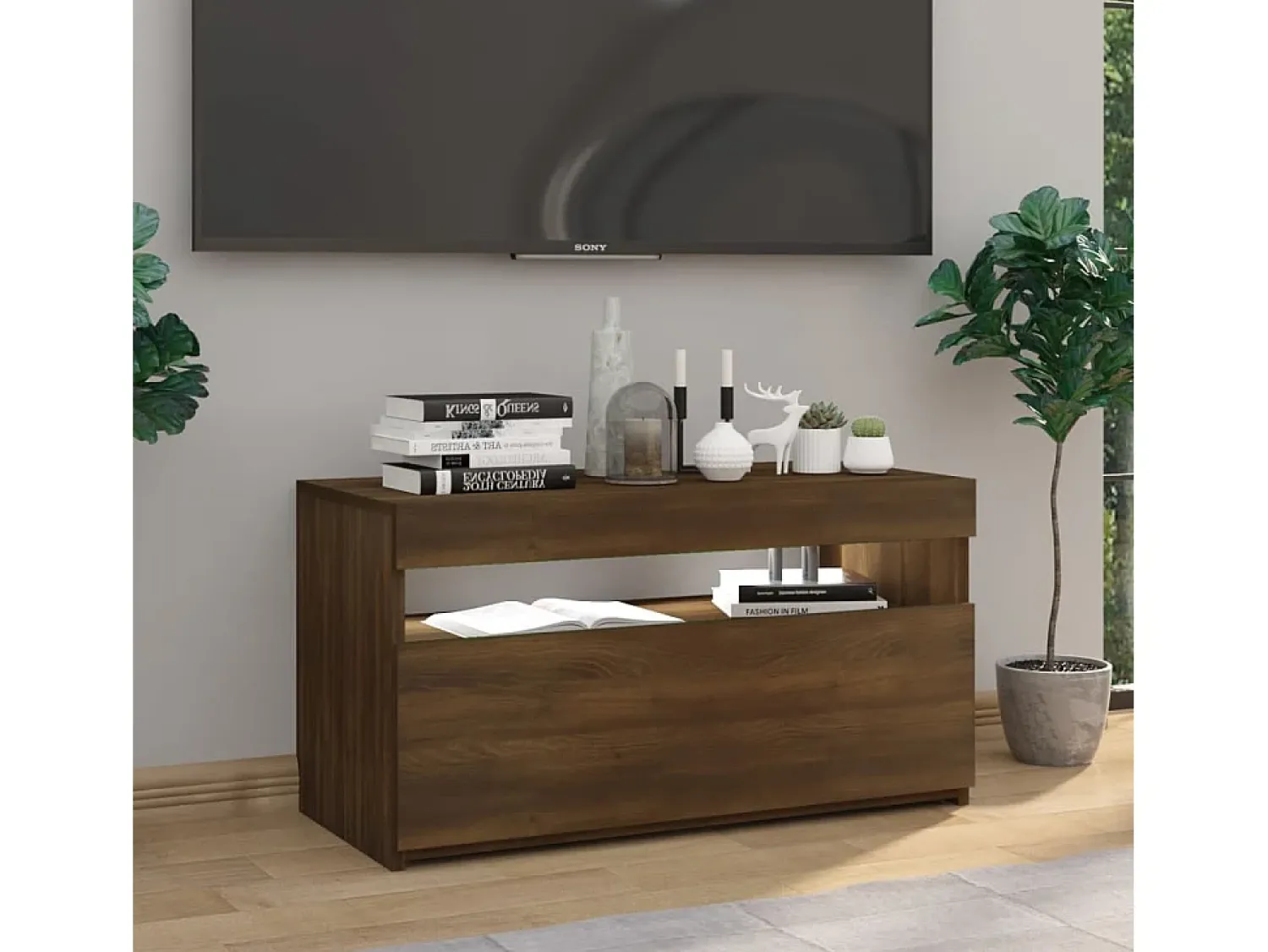 Móvel de TV com luzes LED 75x35x40 cm carvalho PT446528^ Móvel De Tv