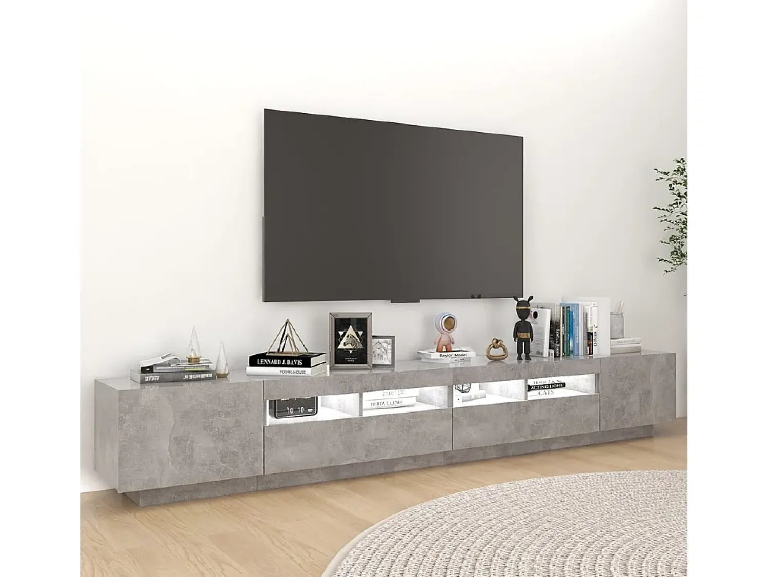 Móvel De Tv* Móvel de TV com luzes LED 260x35x40 cm cimento PT786812 Cinzento