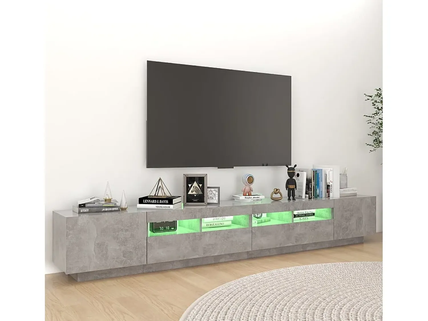 Móvel De Tv* Móvel de TV com luzes LED 260x35x40 cm cimento PT786812 Cinzento