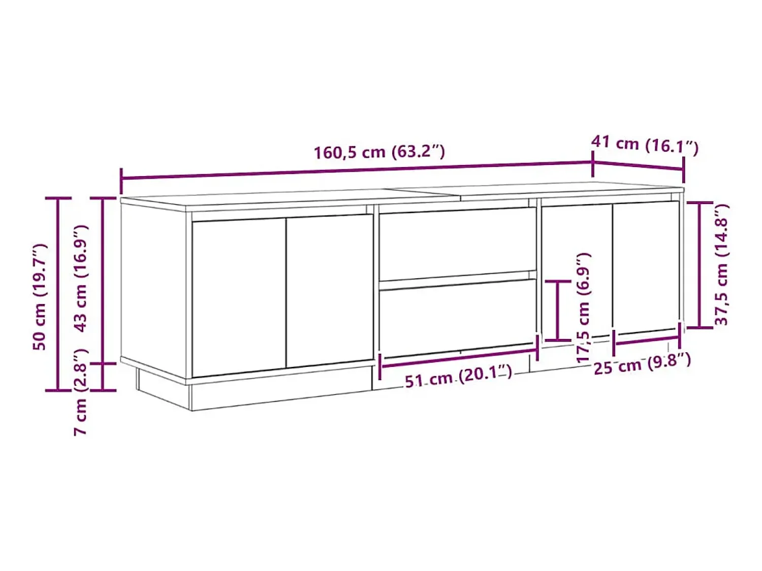 vidaxl Móvel de TV com luzes LED 160,5x41x50 cm carvalho fumado^ Móvel De Tv