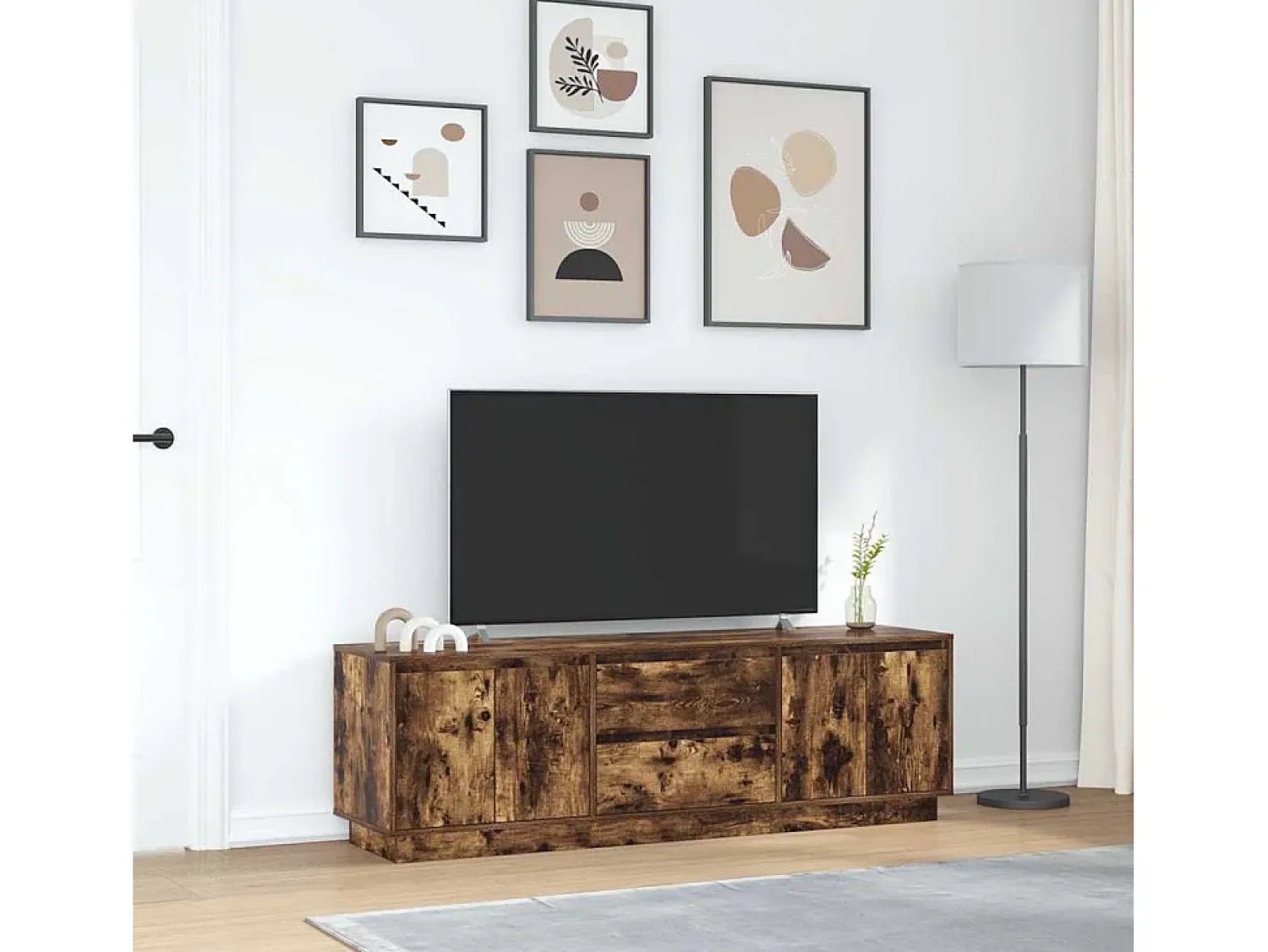vidaxl Móvel de TV com luzes LED 160,5x41x50 cm carvalho fumado^ Móvel De Tv