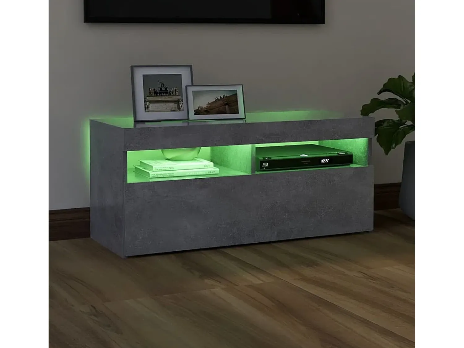 Móvel De Tv| Móvel de TV com luzes LED 90x35x40 cm cimento PT228386 Cinzento